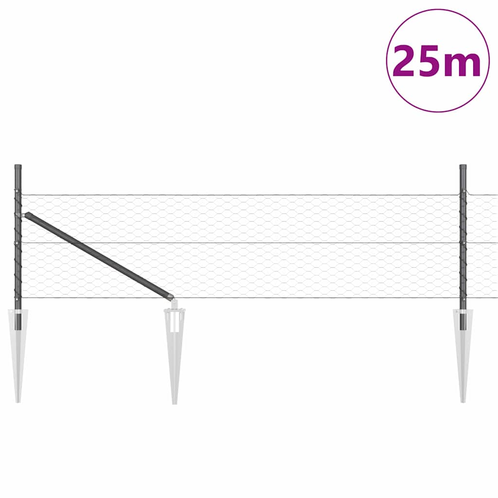Vidaxl Zaunpfosten grau 25 x 0,8 m (36 mm Maschenweite) Stahl und PVC