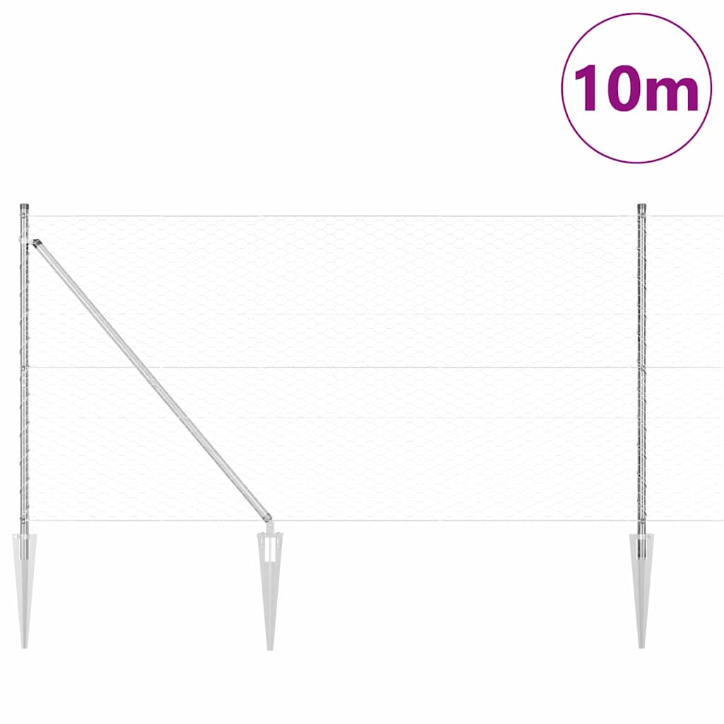 Vidaxl Zaunpfahl Silber 10 x 1,2 m (36 mm Maschenweite) Stahl