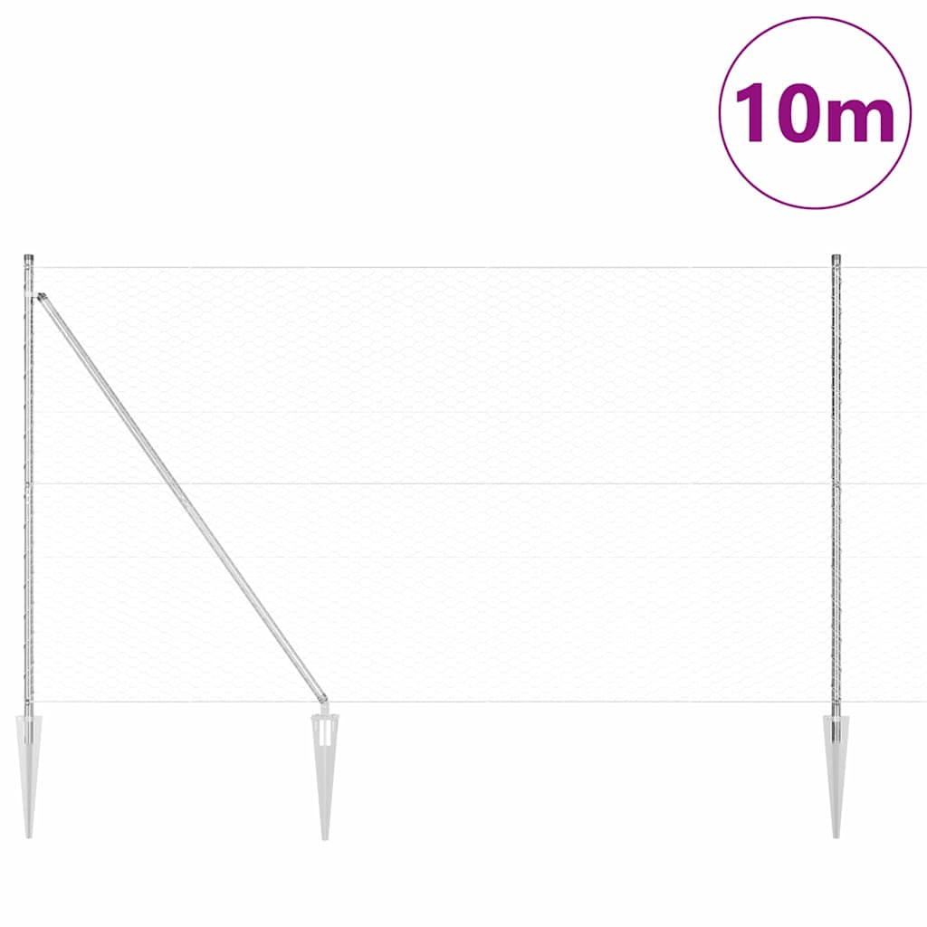 Vidaxl Zaunpfahl Silber 10 x 1,6 m (36 mm Maschenweite) Stahl