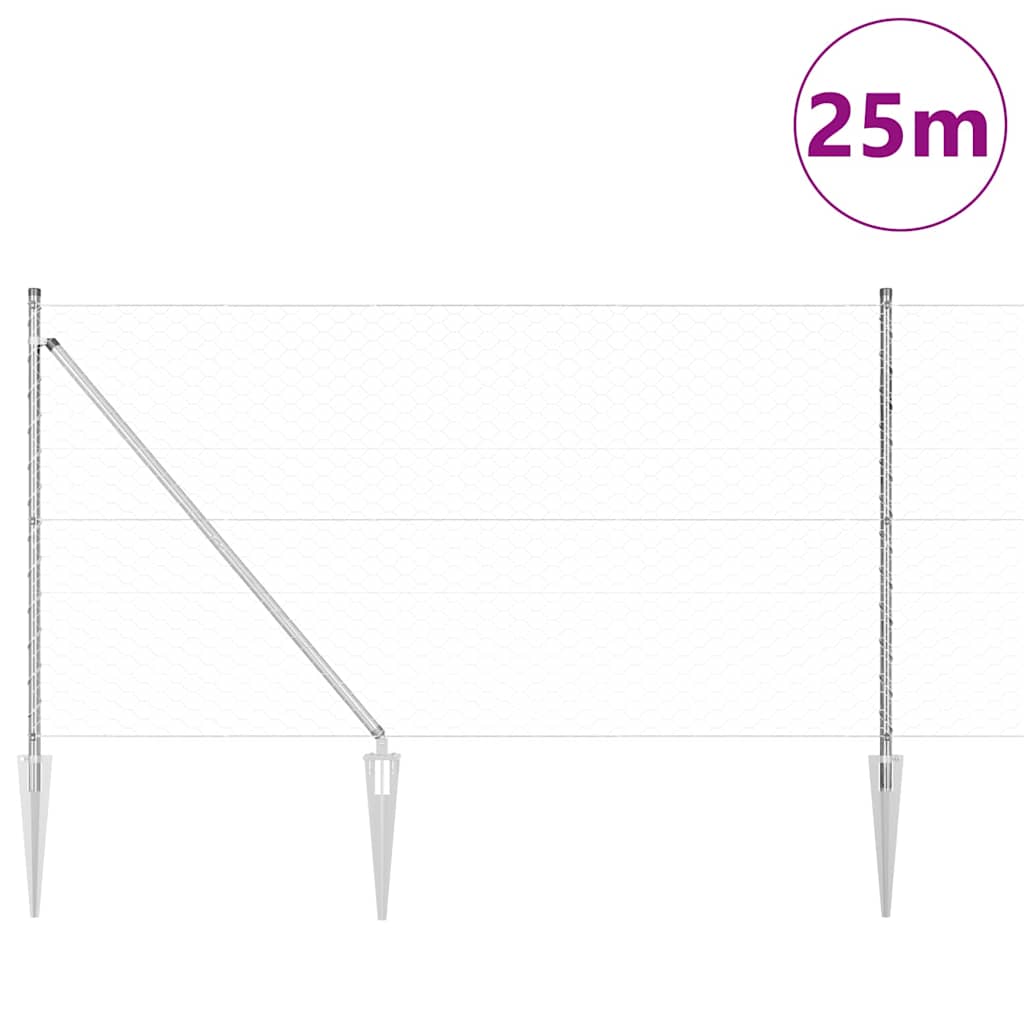 Vidaxl Zaunpfahl Silber 25 x 1 m (50 mm Maschenweite) Stahl