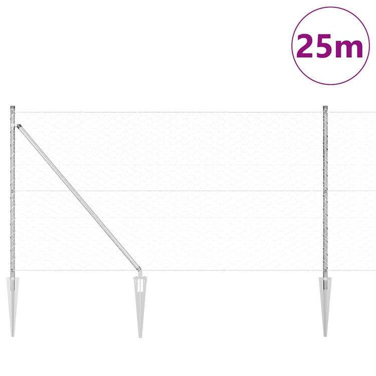 Vidaxl Zaunpfahl Silber 25 x 1 m (50 mm Maschenweite) Stahl