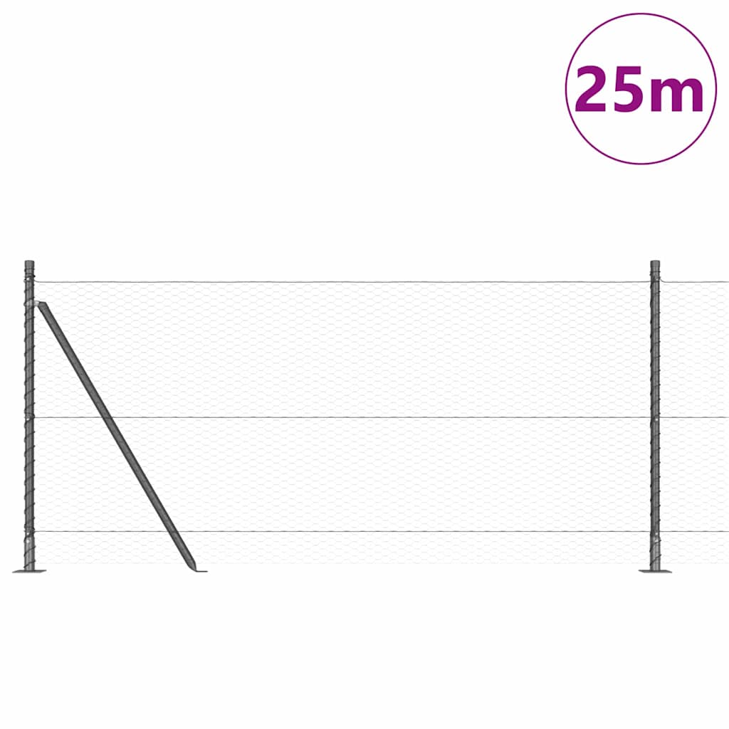 Vidaxl Zaunpfahl grau 25 x 0,8 m (25 mm Maschenweite) Stahl und PVC