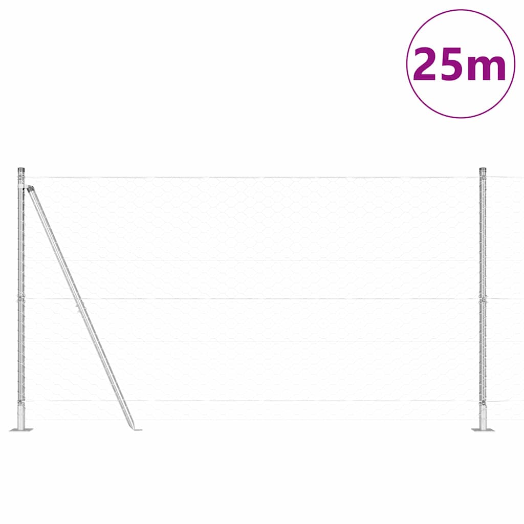 Vidaxl Zaunpfahl Silber 25 x 1,2 m (50 mm Maschenweite) Stahl