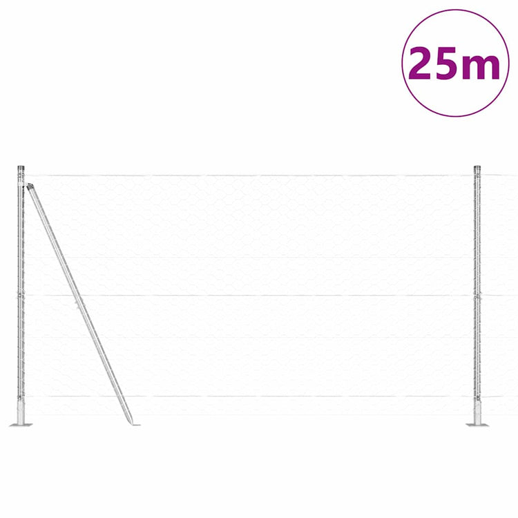 Vidaxl Zaunpfahl Silber 25 x 1,2 m (50 mm Maschenweite) Stahl
