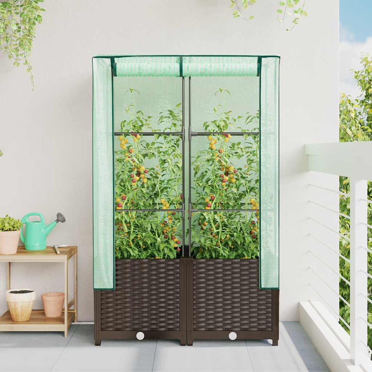 Vidaxl -Pflanzer mit Kashoes 80x40x138 cm Rattanlook erhoben