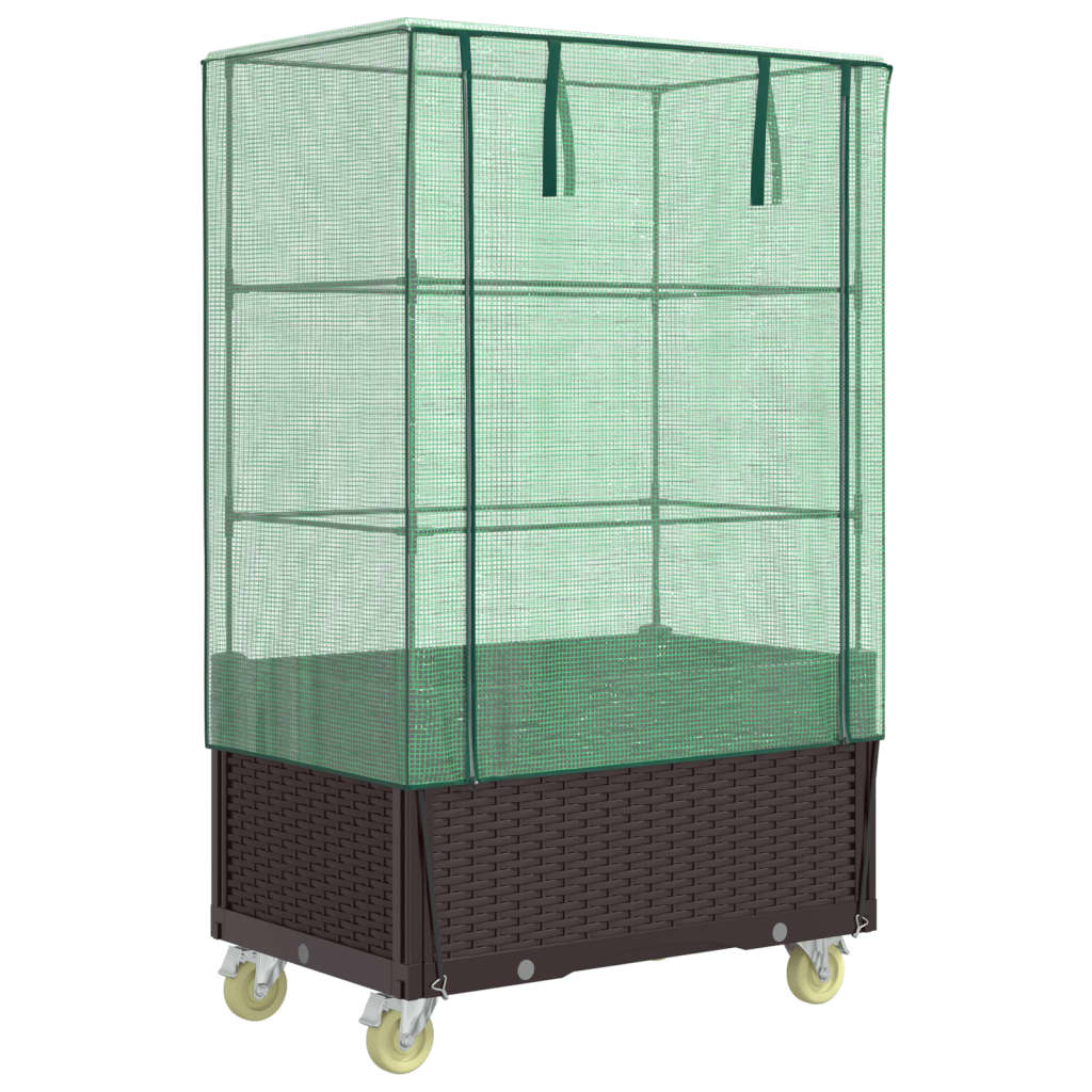 Vidaxl -Pflanzer mit Deckung und Rädern 80x50x182 cm Rattanlook angehoben