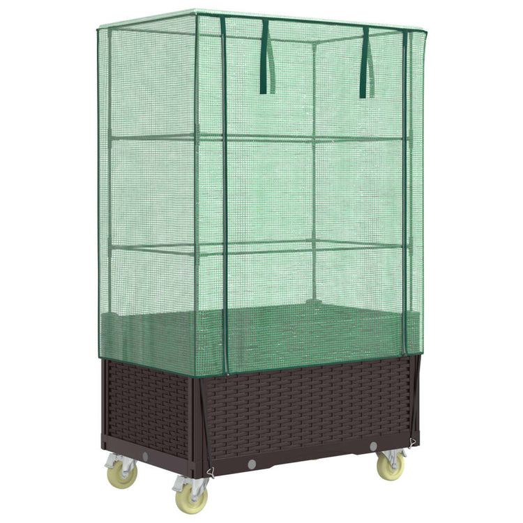 Vidaxl -Pflanzer mit Deckung und Rädern 80x50x182 cm Rattanlook angehoben
