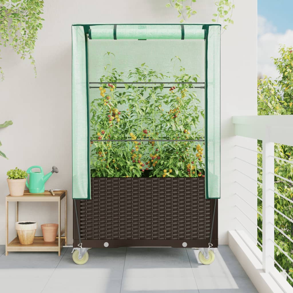 Vidaxl -Pflanzer mit Deckung und Rädern 80x50x182 cm Rattanlook angehoben