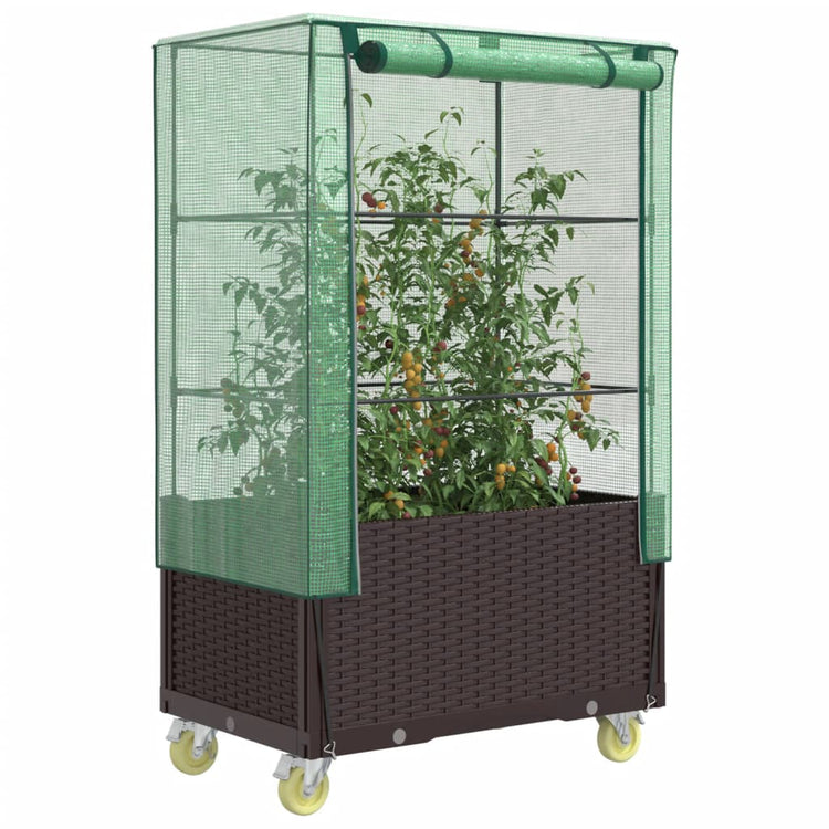 Vidaxl -Pflanzer mit Deckung und Rädern 80x50x182 cm Rattanlook angehoben