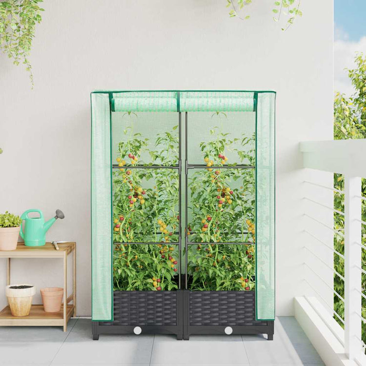 Vidaxl -Pflanzer mit Kashoes 80x40x123 cm Rattanlook erhoben