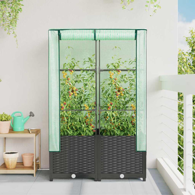 Vidaxl -Pflanzer mit Kashoes 80x40x138 cm Rattanlook erhoben