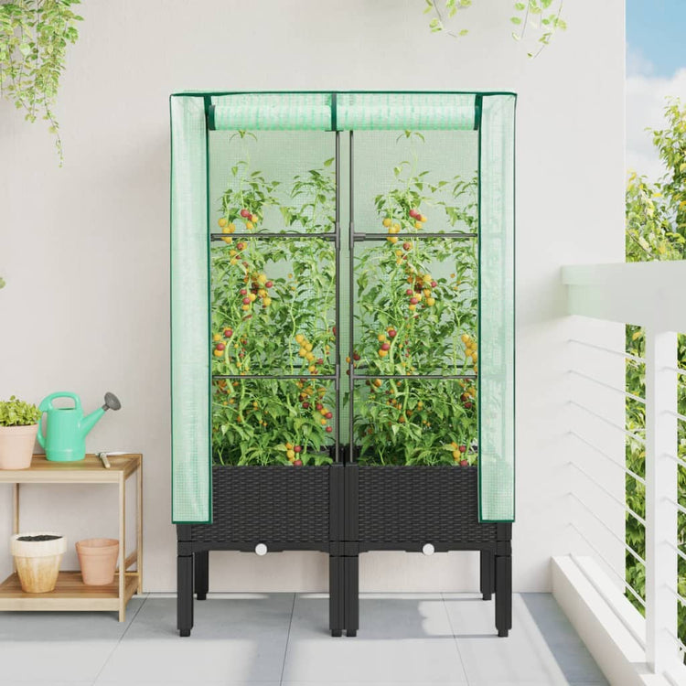 Vidaxl -Pflanzer mit Kashoes 80x40x140 cm Rattanlook erhoben