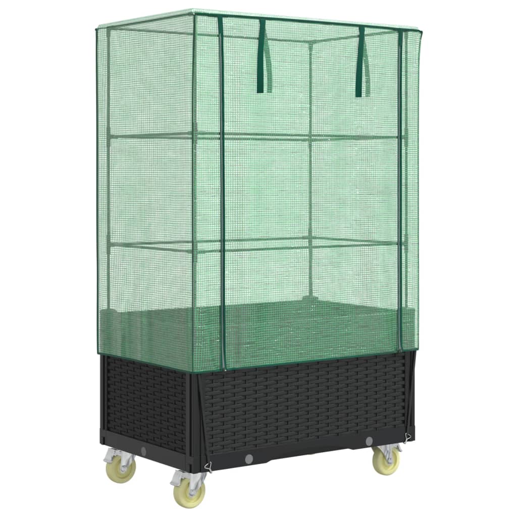 Vidaxl -Pflanzer mit Deckung und Rädern 80x50x182 cm Rattanlook angehoben