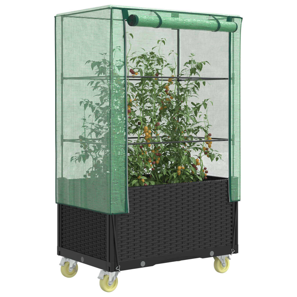 Vidaxl -Pflanzer mit Deckung und Rädern 80x50x182 cm Rattanlook angehoben