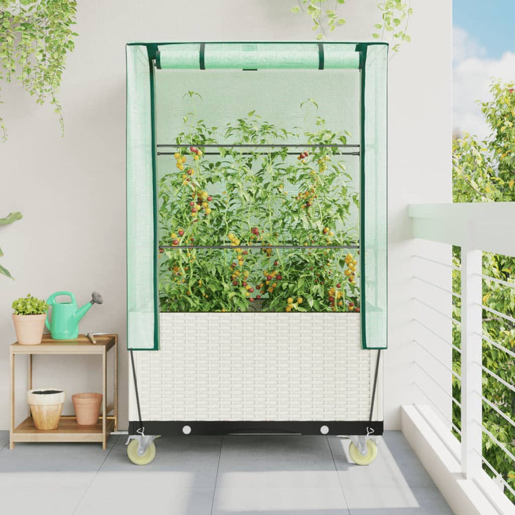 Vidaxl -Pflanzer mit Deckung und Rädern 80x50x182 cm Rattanlook angehoben