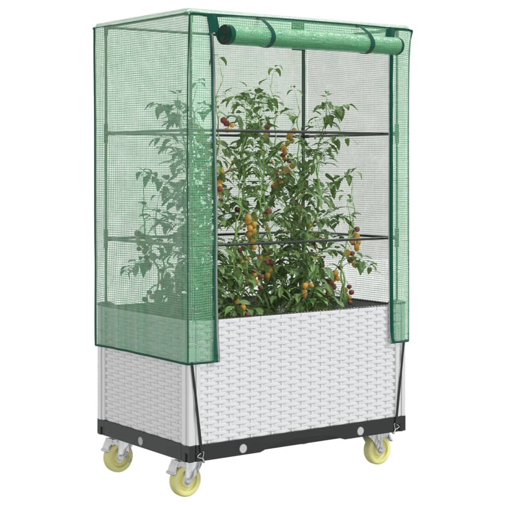 Vidaxl -Pflanzer mit Deckung und Rädern 80x50x182 cm Rattanlook angehoben