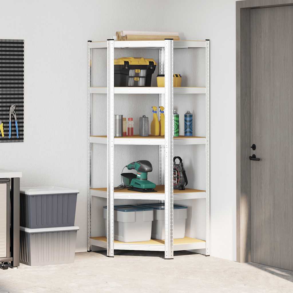 Vidaxl Eckregal 5-layer-Stahl und verarbeitetes Holz Silberfarben