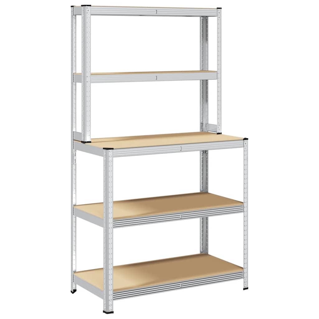 VIDAXL-Arbeitstabelle 5-Schichten mit Regalen Stahl verarbeitet Holz Silber Farbe
