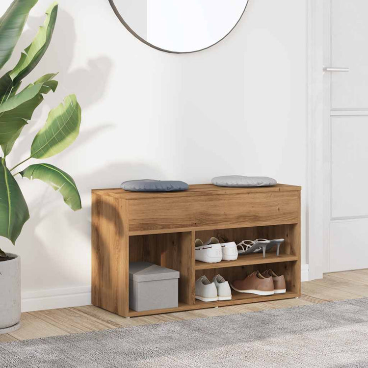 VidaXL Schuhbank 80 x 30 x 45 cm, handgefertigtes Holz, handwerkliche Eichenfarbe