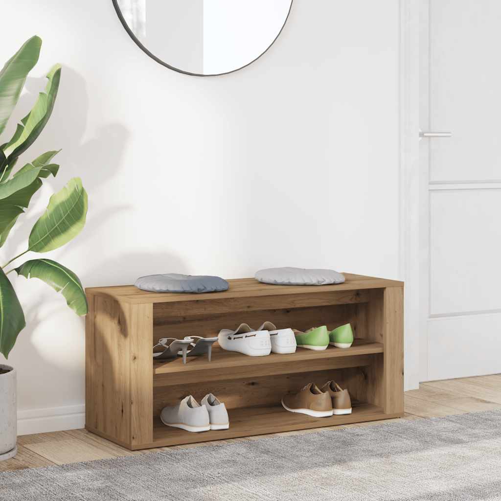 VidaXL Schuhbank 100 x 35 x 45 cm, handgefertigtes Holz, handwerkliche Eichenfarbe