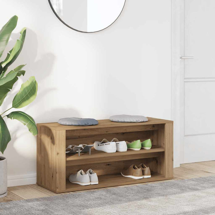 VidaXL Schuhbank 100 x 35 x 45 cm, handgefertigtes Holz, handwerkliche Eichenfarbe