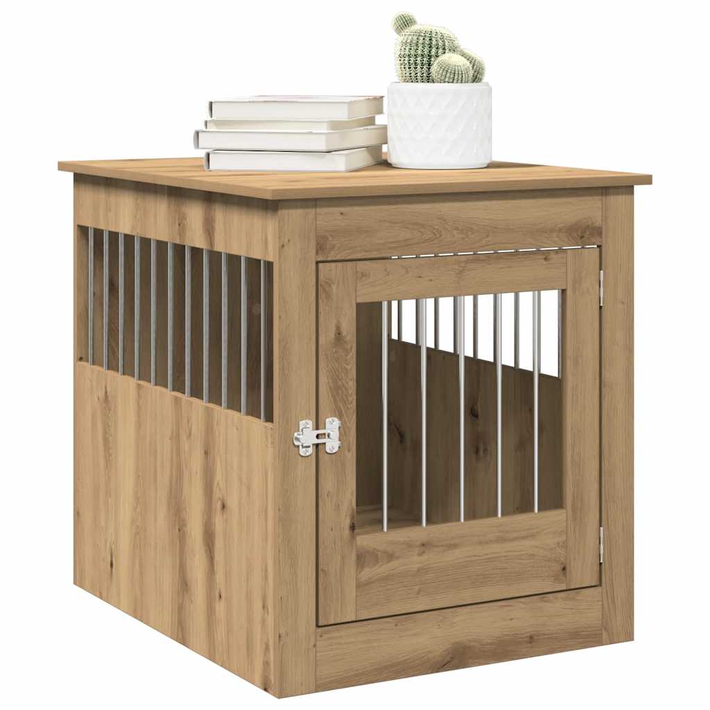 Vidaxxl Hundebox 64,5 x 80 x 71 cm, handgefertigtes Holz, handgefertigte Eichenfarbe