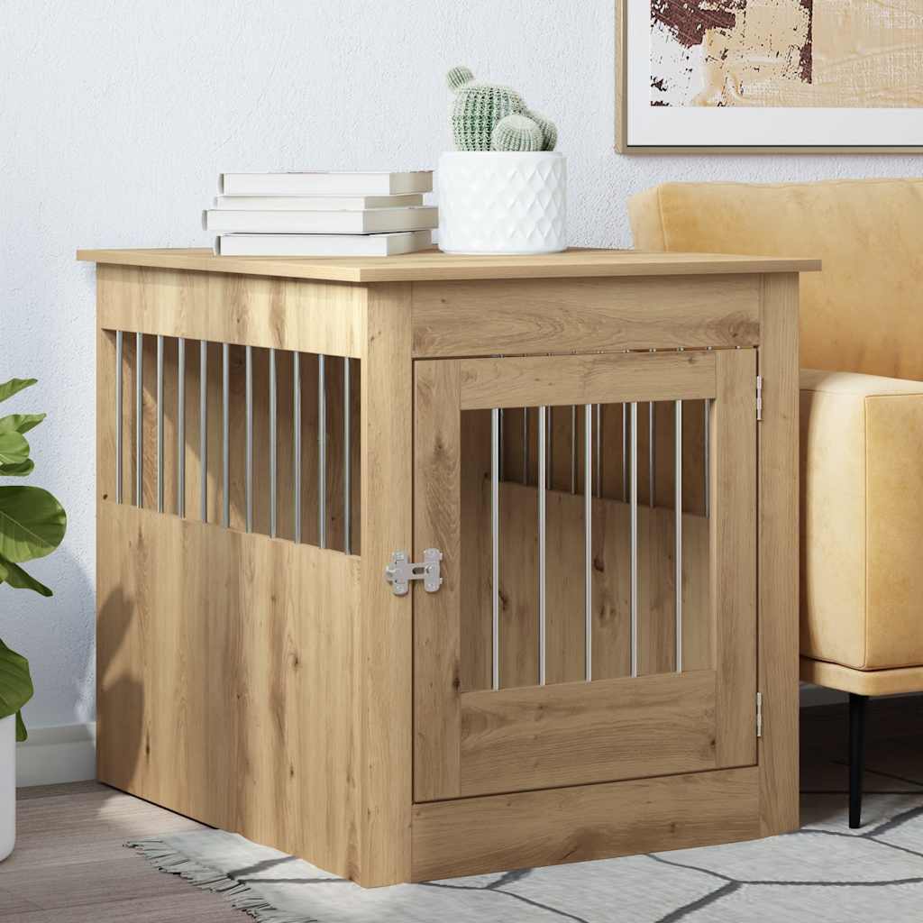 Vidaxxl Hundebox 64,5 x 80 x 71 cm, handgefertigtes Holz, handgefertigte Eichenfarbe