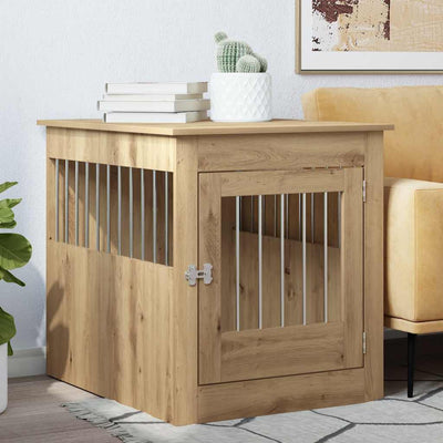 Vidaxxl Hundebox 64,5 x 80 x 71 cm, handgefertigtes Holz, handgefertigte Eichenfarbe