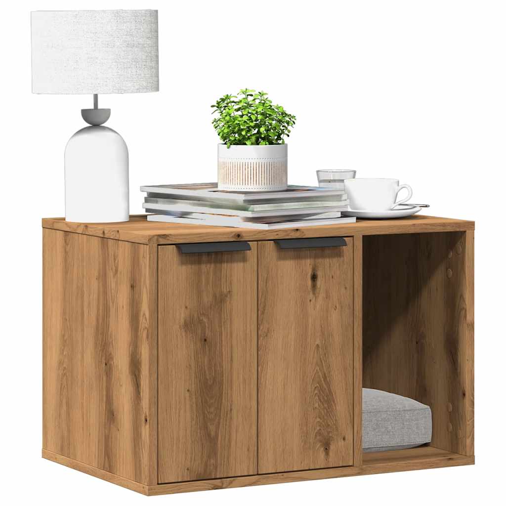 Vidaxxl Katzentoilette 60x40x40 cm aus handgefertigtem Holz, handwerklich eichenfarben
