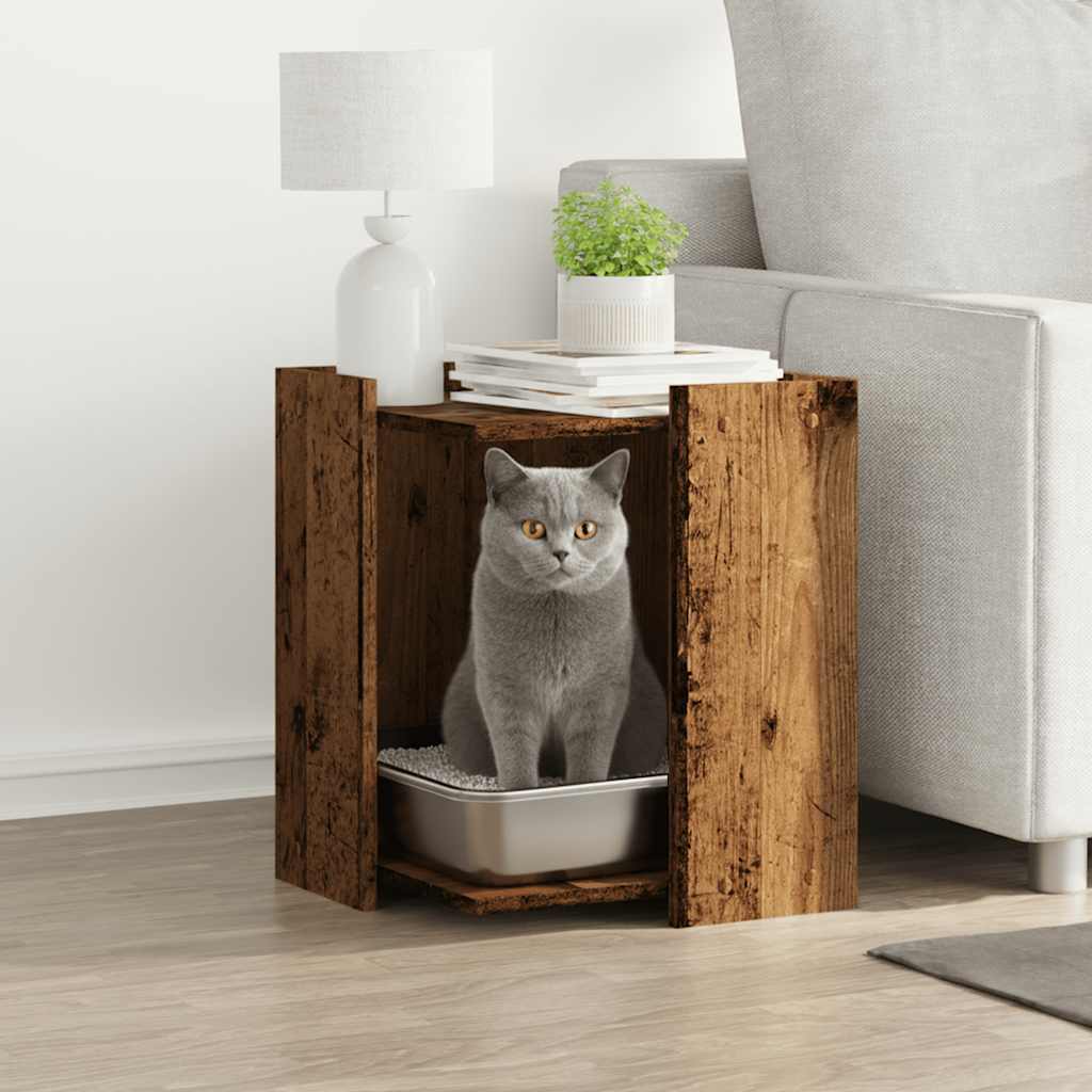 Vidaxl Kattenbakkast 42x42x51 cm verarbeitetes Holz altes Holzfarbe