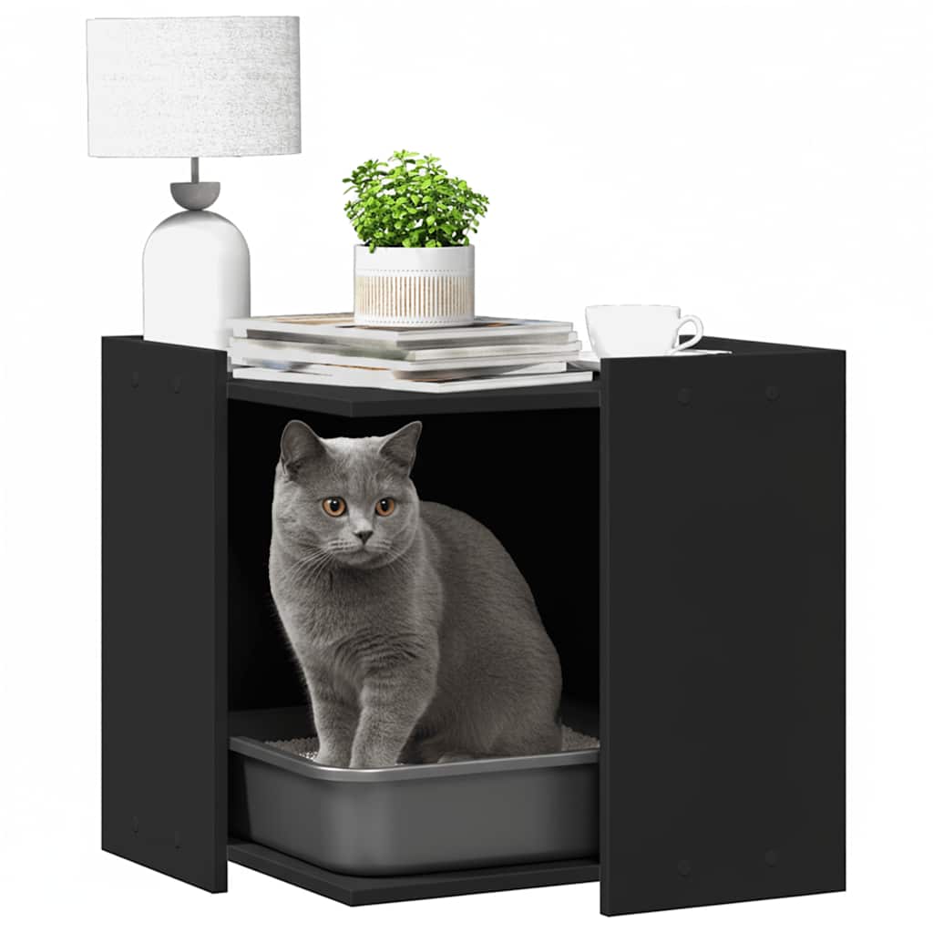Vidaxl Kattenbakkast 53x53x51 cm verarbeitetes Holzschwarz