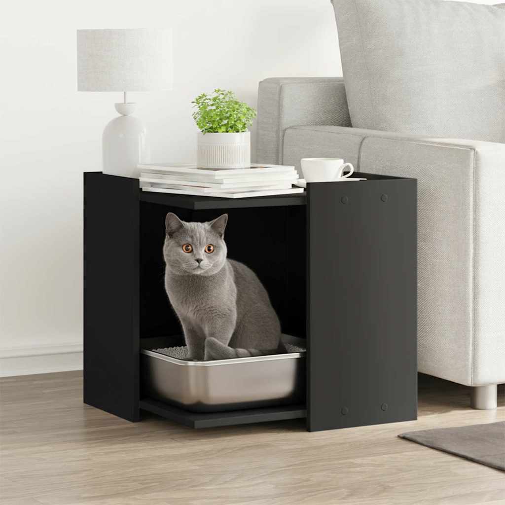 Vidaxl Kattenbakkast 53x53x51 cm verarbeitetes Holzschwarz