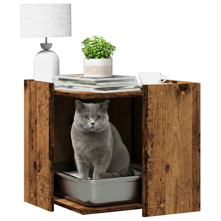 Vidaxl Kattenbakkast 53x53x51 cm verarbeitetes Holz altes Holzfarbe