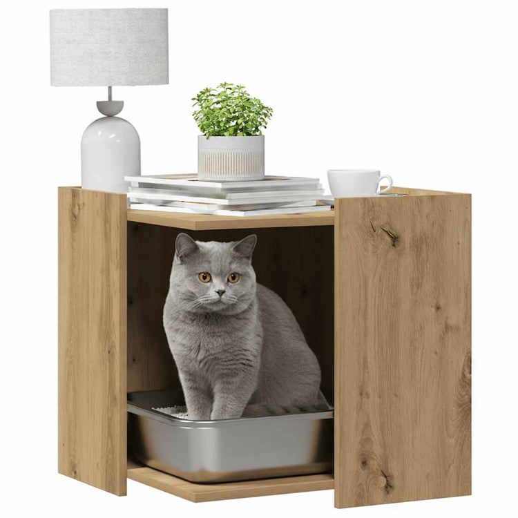 Vidaxxl Katzentoilette 53 x 53 x 51 cm, handgefertigtes Holz, handwerkliche Eichenfarbe