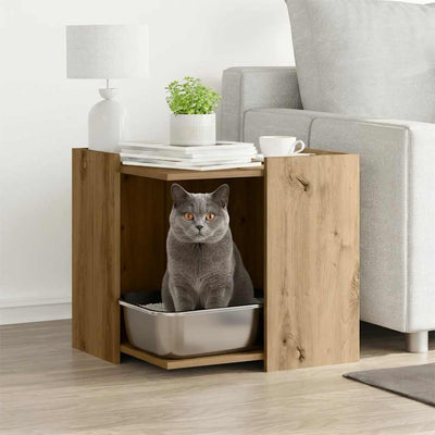 Vidaxxl Katzentoilette 53 x 53 x 51 cm, handgefertigtes Holz, handwerkliche Eichenfarbe