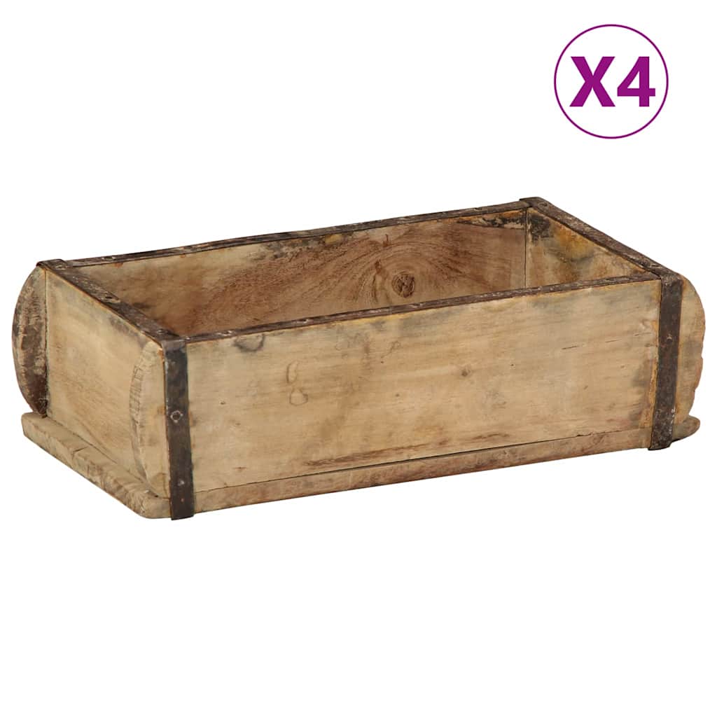 Vidaxxl Tablett 4 Stück braun 30 x 15 x 9 cm massives Recyclingholz