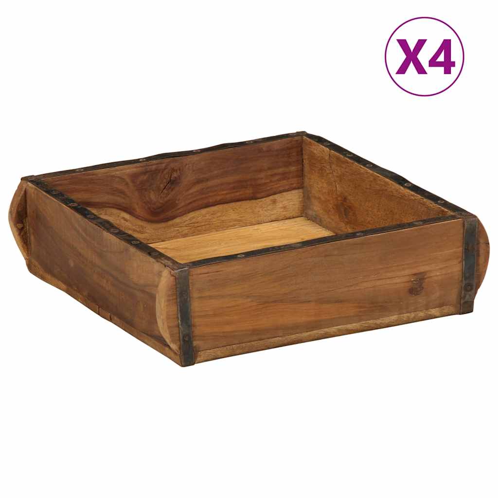 Vidaxxl Tablett 4 Stück braun 29 x 31 x 10 cm massives Recyclingholz