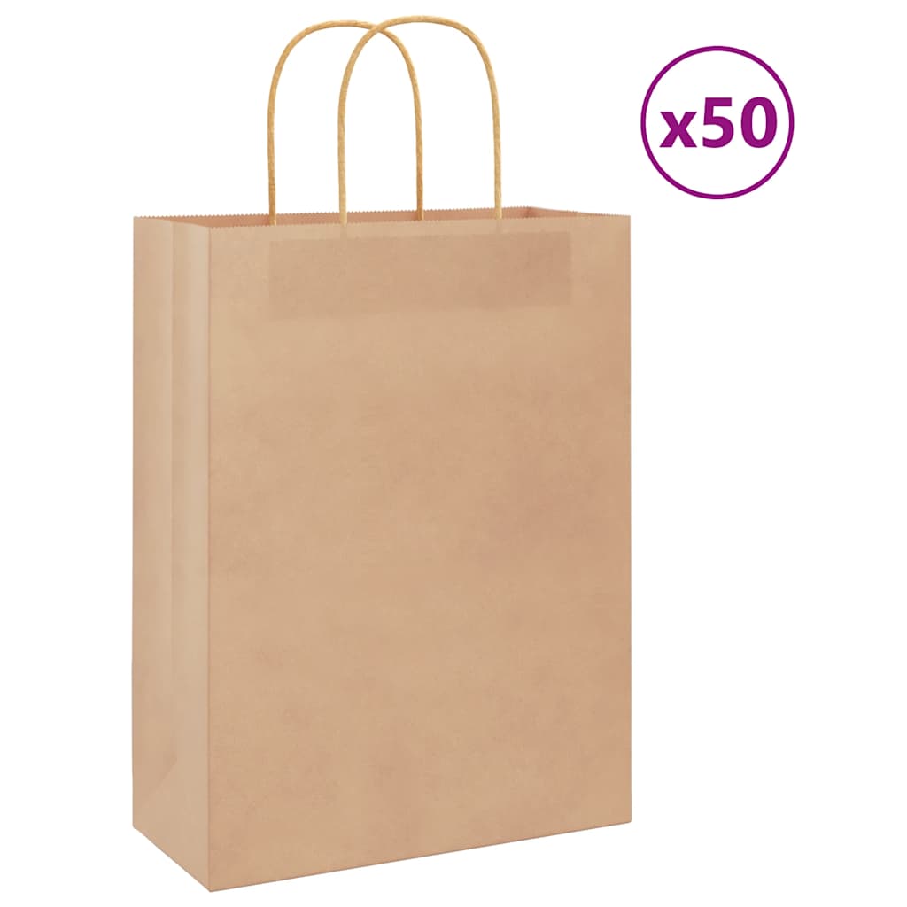 VidaXL Papiertüten 50 Stück mit Griffen 26x12x35 cm braun