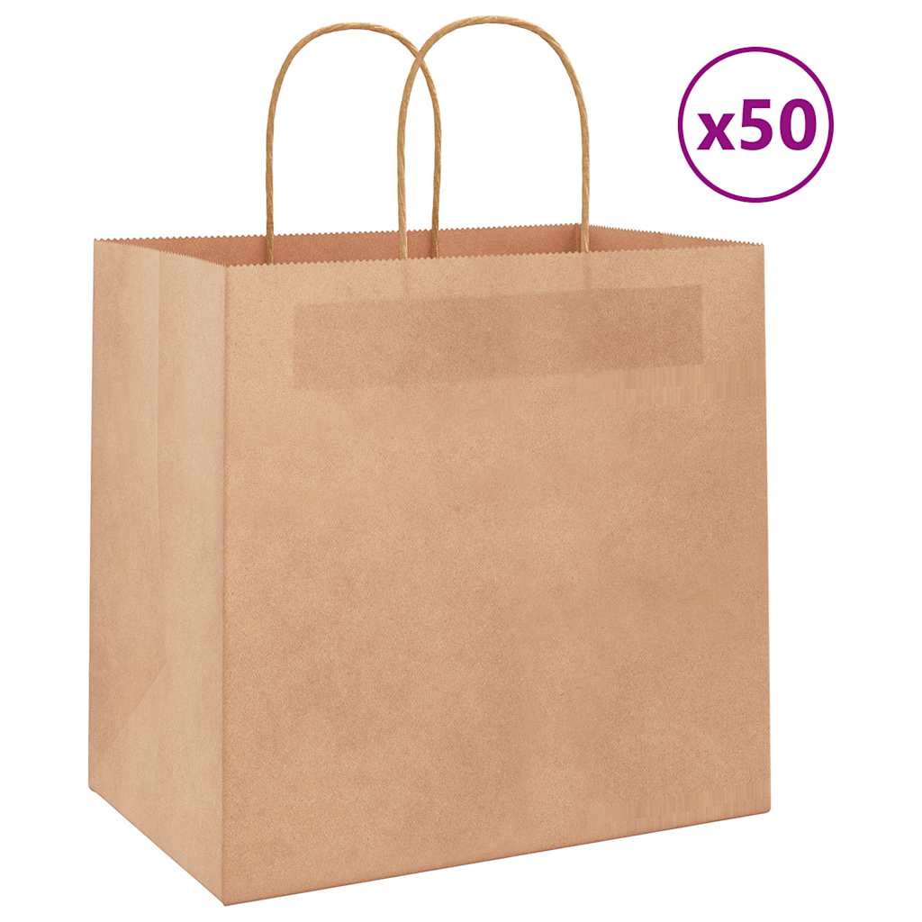 VidaXL Papiertüten 50 Stück mit Griffen 26x17x25 cm braun