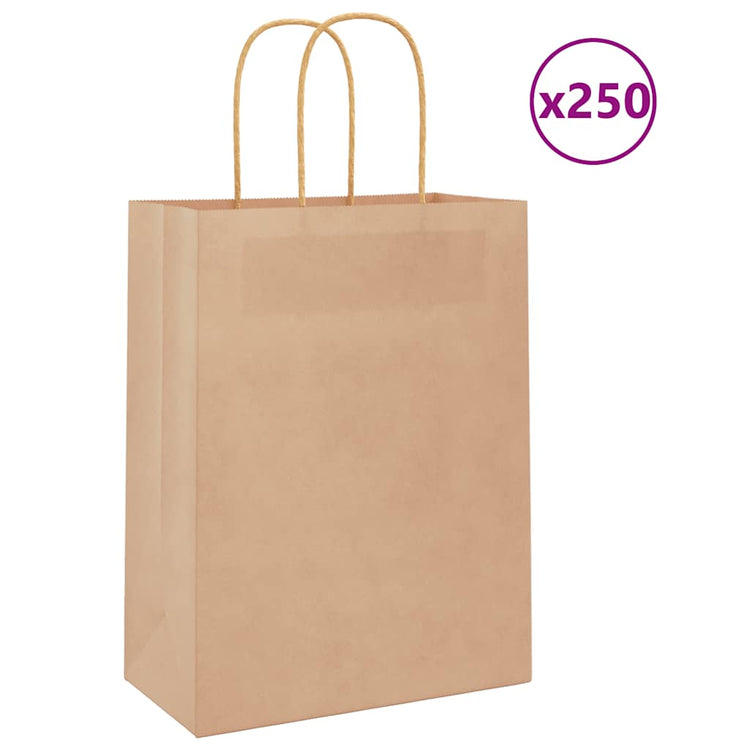 VidaXL Papiertüten 250 Stück mit Griffen 21x11x28 cm braun