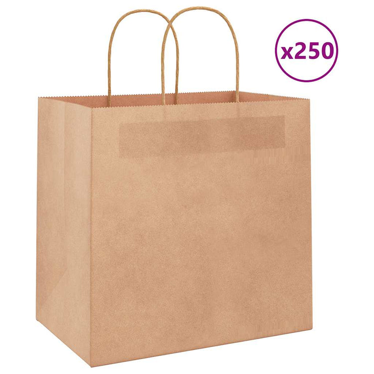 VidaXL Papiertüten 250 Stück mit Griffen 26x17x25 cm braun