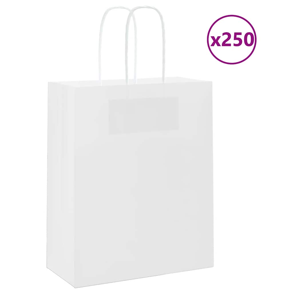 VidaXL Papiertüten 250 Stück mit Griffen 18x8x22 cm weiß