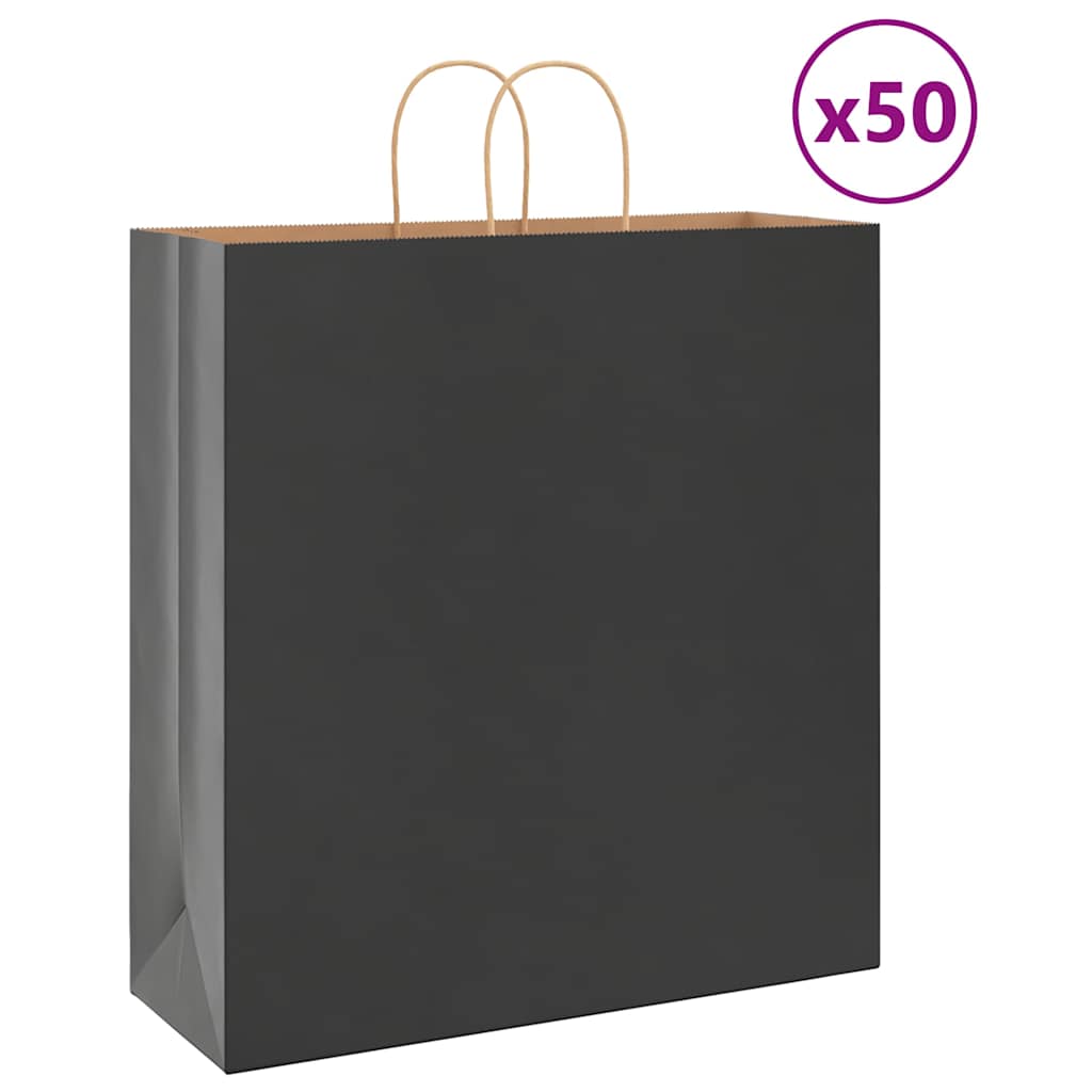 VidaXL Papiertüten 50 Stück mit Griffen 45x17x48 cm schwarz