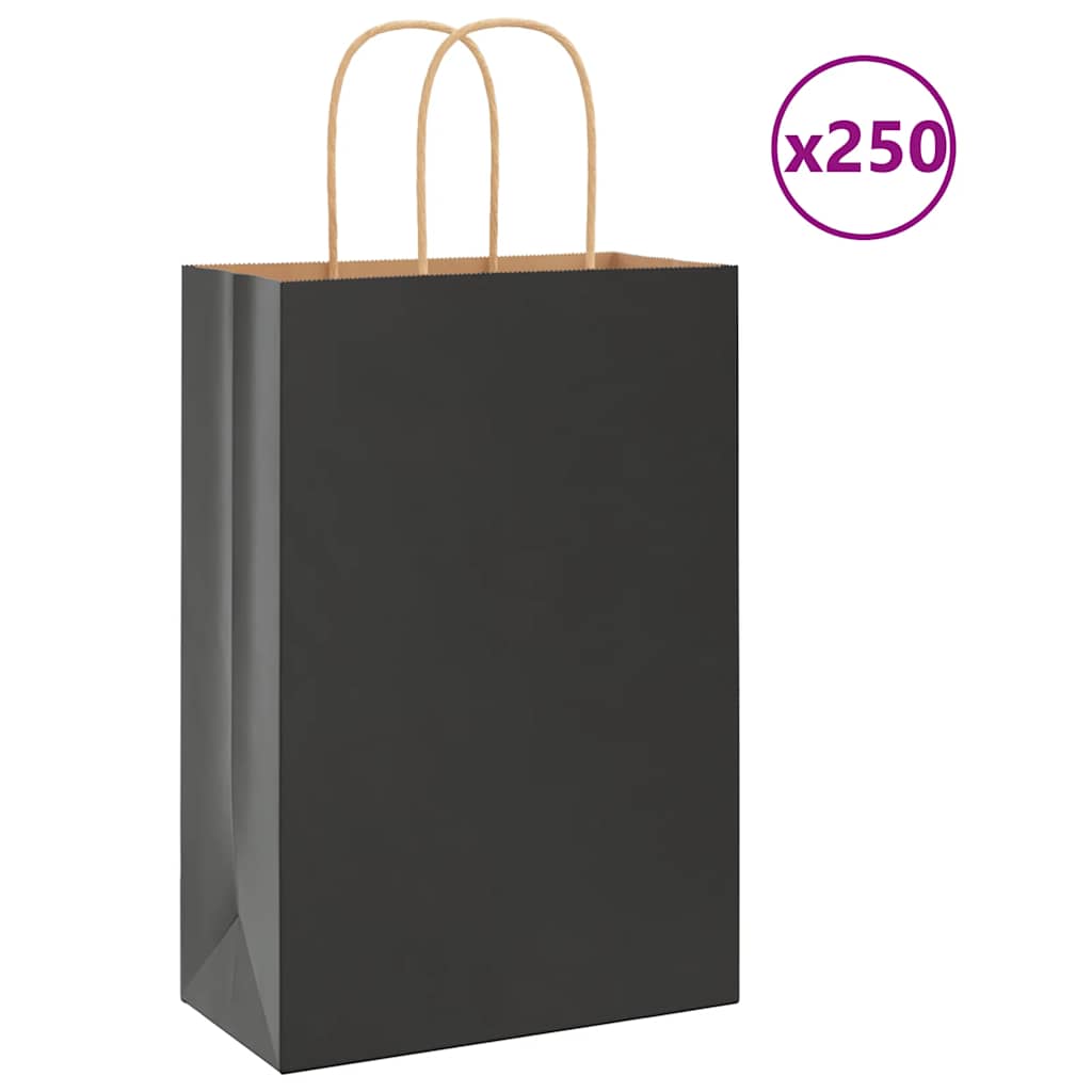VidaXL Papiertüten 250 Stück mit Griffen 21x11x31 cm schwarz