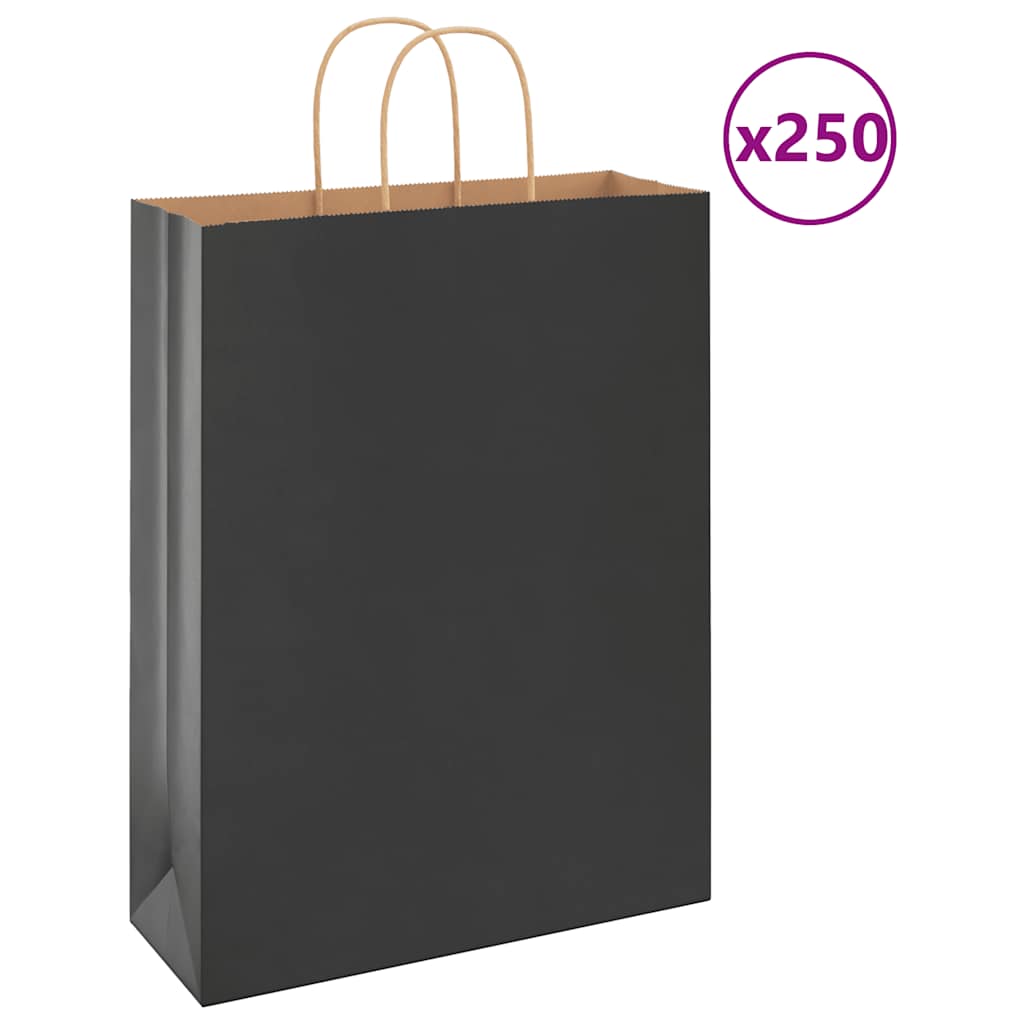 VidaXL Papiertüten 250 Stück mit Griffen 32x12x42 cm schwarz