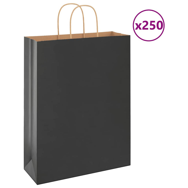 VidaXL Papiertüten 250 Stück mit Griffen 32x12x42 cm schwarz