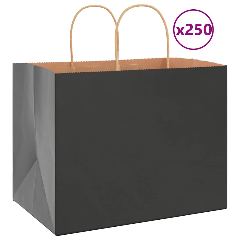 VidaXL Papiertüten 250 Stück mit Griffen 32x22x24 cm schwarz