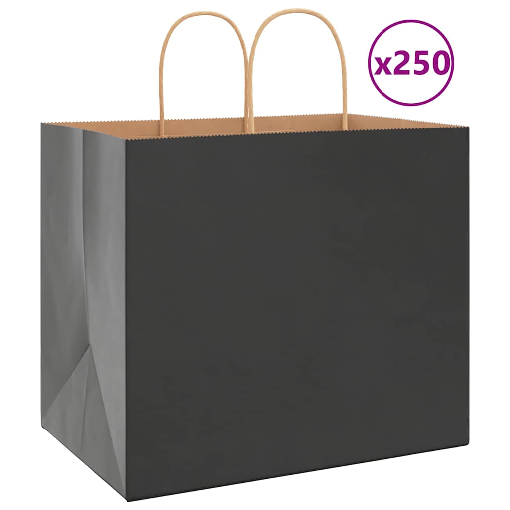 VidaXL Papiertüten 250 Stück mit Griffen 32x22x28 cm schwarz