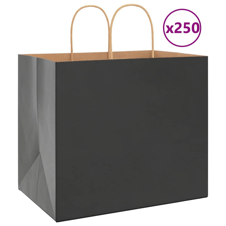 VidaXL Papiertüten 250 Stück mit Griffen 32x22x28 cm schwarz