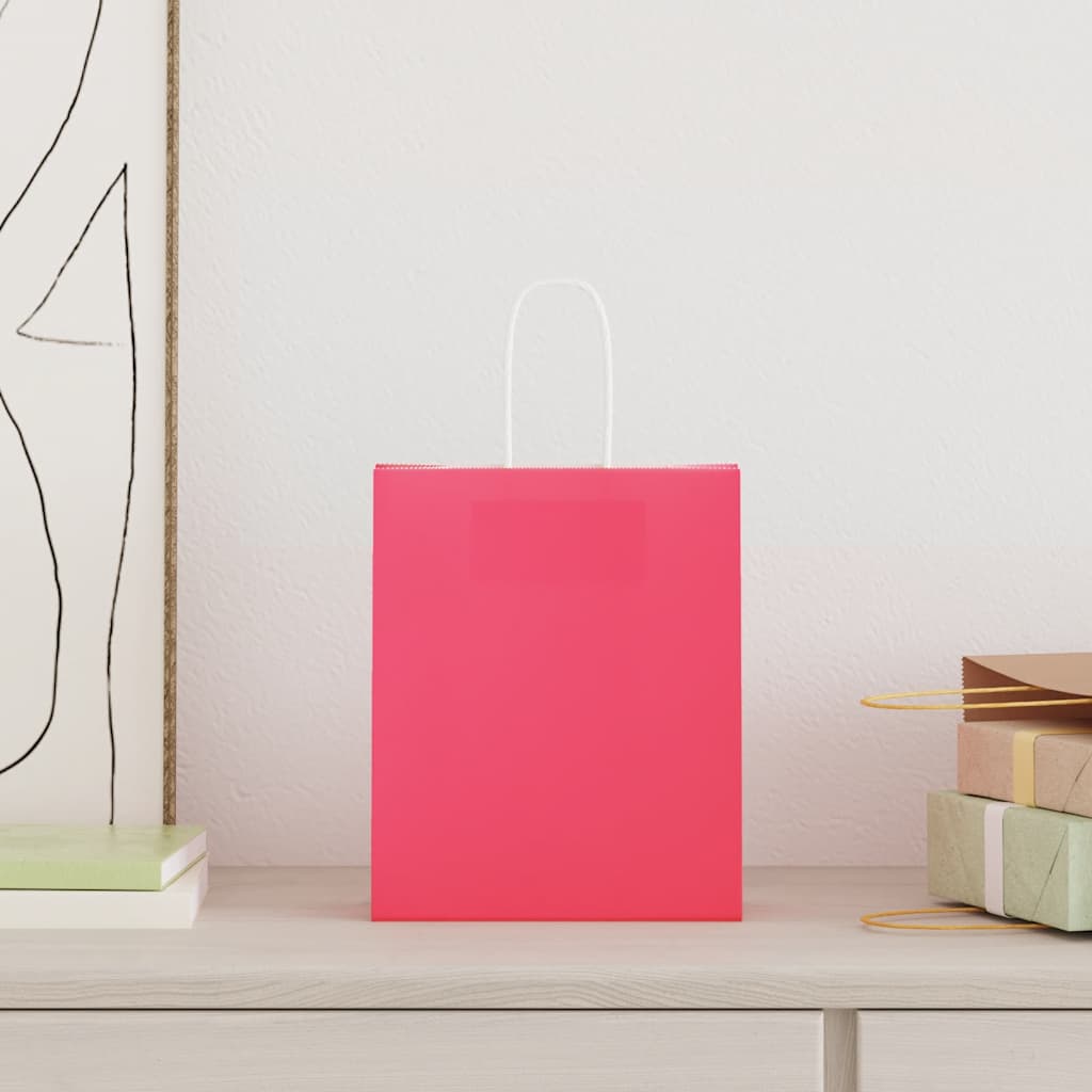 VidaXL Papiertüten 250 Stück mit Griffen 18x8x22 cm rosa